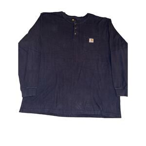 Carhartt Original Fit Button Up Henley Long Sleeve Pocket T-Shirt Men's 2XL Navy
